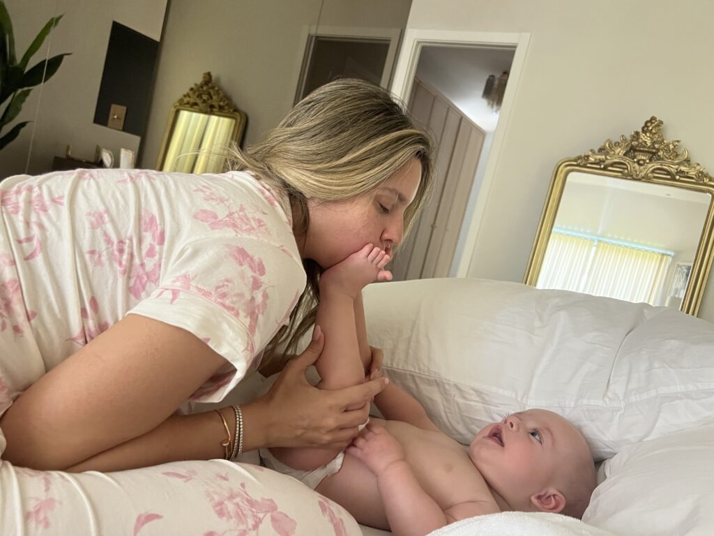 Liam with mom on a rainy day